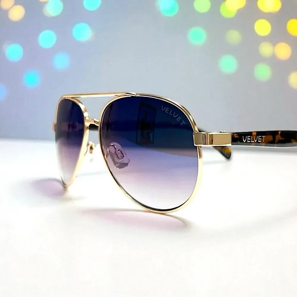 Velvet Eyewear Bonnie Aviator Sunglasses in Gold Flash w/microfiber pouch